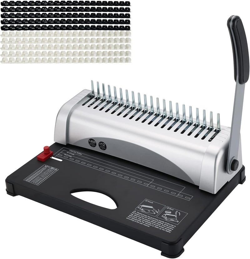 MYFULLY Comb Binding Machine, 21-Holes, 450 Sheets, Paper Punch Binder with Starter Kit 100 PCS PVC Comb Bindings Perfect for Letter Size, A4, A5 or Smaller Sizes Office Documents - Image 1